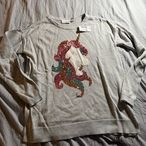 the children place Gray Sweater with Sequin Horse Design nwt sz xxl